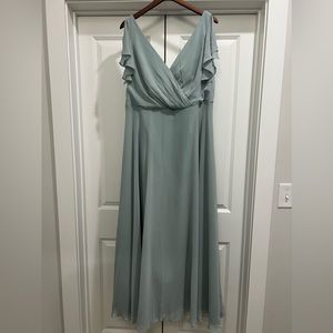 David’s Bridal Bridesmaid Dress with flutter sleeves full skirt- Dusty Sage